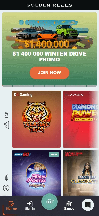 Golden Reels Casino mobile browser home screen