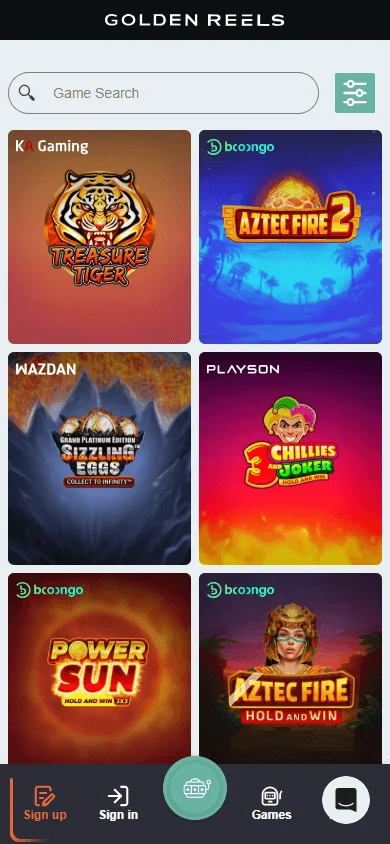 Golden Reels Casino mobile browser game screen